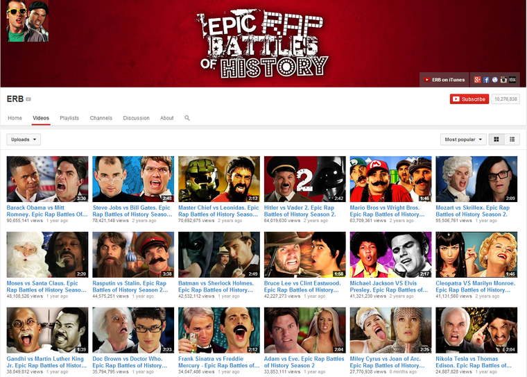 Epic Rap Battles of History. 40-50 milliós nézettségek futószalagon